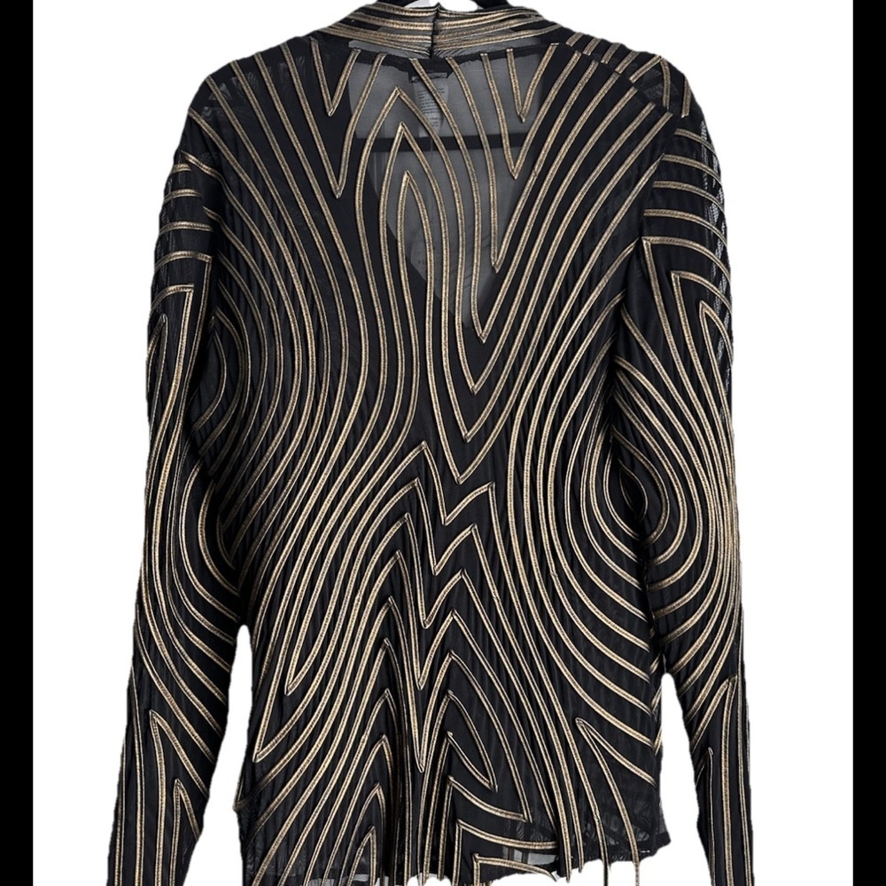 IKA Couture 90’sVINTAGE Gold Metallic Blk Mesh Zip Fringe Jacket Rare NWT Sz 12 - Picture 3 of 10